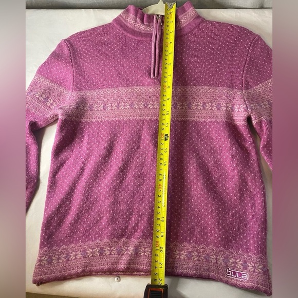 BULA 100% Wool Ski Sweater Women’s 1/4 Zip Medium Pink Snowflake  Dot EUC! - Picture 7 of 10